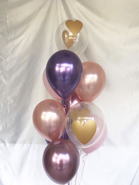 Pink And Purple Balloons, Pink And Gold Party, Purple Party Decorations, Princess Balloons, Mums Birthday, Rose Gold Party Decor, Hosting Ideas, Girl Spa Party, Balloon Garland Diy