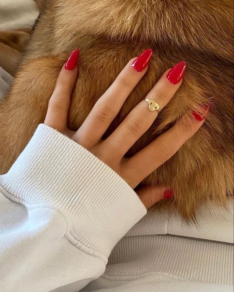 Almond Nails Red, Red Almond, Bright Red Nails, Milky Nails, Red Acrylic Nails, Classy Acrylic Nails, Almond Nail, Almond Shape, Red Nail