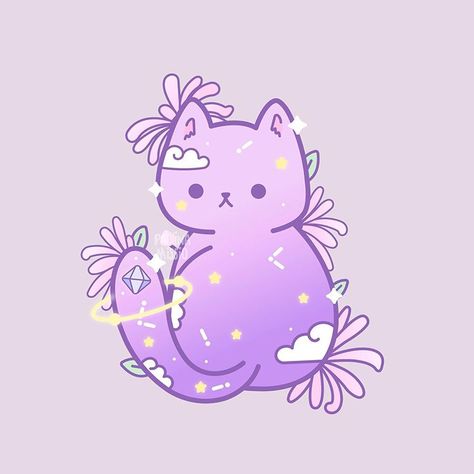 This kitty is inspired by the Loebner Magnolia flower ☆ Let me know what type of products you would like to see this kitten collection be… Chibi Cat, Cute Cat Drawing, Cute Pastel Wallpaper, Purple Cat, Cat Icon, Kawaii Doodles, Magnolia Flower, Kawaii Cat, Kawaii Wallpaper