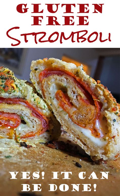 Gluten Free Stromboli Recipe, Gluten Free Stromboli Dough, Gluten Free Calzone, Gluten Free Sandwich Ideas, Gluten Free Stromboli, Dairy Free Stromboli, Gluten Free Stromboli Dough Recipe, Gluten Free Pepperoni Bread, Stromboli Recipe Vegetarian