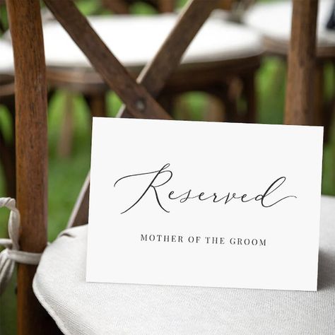 Elegant Calligraphy Wedding Reserved Seating Sign Invitation Wedding Signs Ceremony, Wedding Reserved Seating, Reserved Seating Wedding, Reserved Seating Sign, Reserved Wedding Signs, Black Calligraphy, Reserved Seating, Ceremony Chairs, Seating Sign