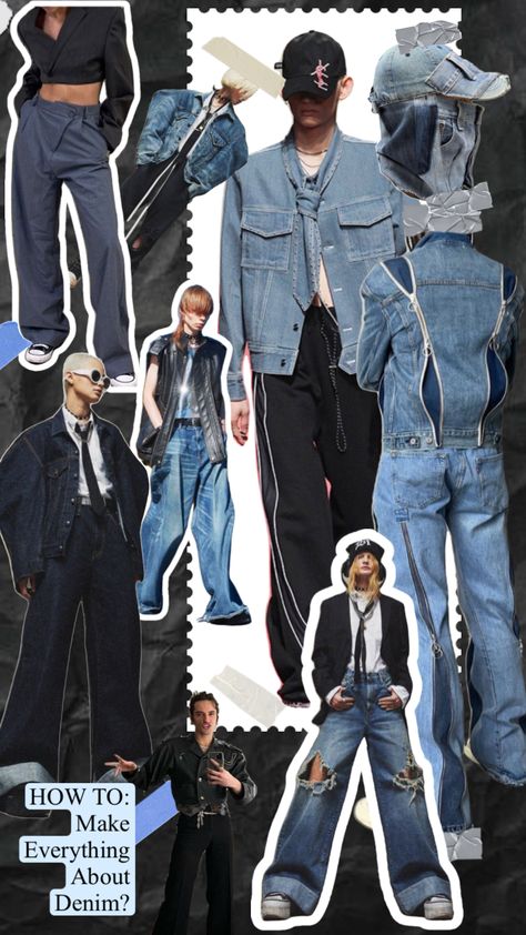 in the tune of girls girls girls: denim denim denim. #shuffleart #shuffles #denim #denimoutfit Denim Inspiration Board, Recycled Denim Fashion, Denim Fashion Illustration, Mood Board Fashion Inspiration, Fashion Editorial Layout, Fashion Design School, Fashion Illustration Collage, Loose Coat, Fashion Dictionary