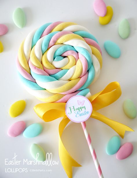 DIY Marshmallow Lollipops & Free Easter Tags - BirdsParty.com