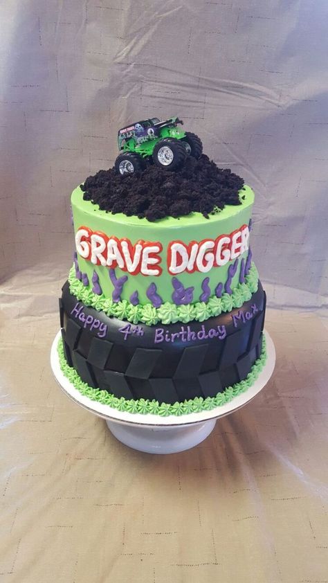 Grave Digger Birthday Cake, Grave Digger Cake, Grave Digger Party, Digger Birthday Cake, Monster Jam Cake, Monster Truck Birthday Cake, Monster Truck Birthday Party Ideas, Monster Jam Birthday Party, Digger Cake