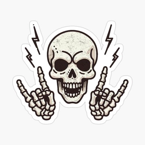 Get my art printed on awesome products. Support me at Redbubble #RBandME: https://www.redbubble.com/i/sticker/Metalhead-Skull-Giving-Rock-On-Sign-by-CreepyCornerArt/158887511.EJUG5?asc=u Rock On Sign, Senior Jackets, Rock Sign, Skeleton Sticker, Sign Sticker, Art Case, Rock On, Journal Gift, Mask For Kids