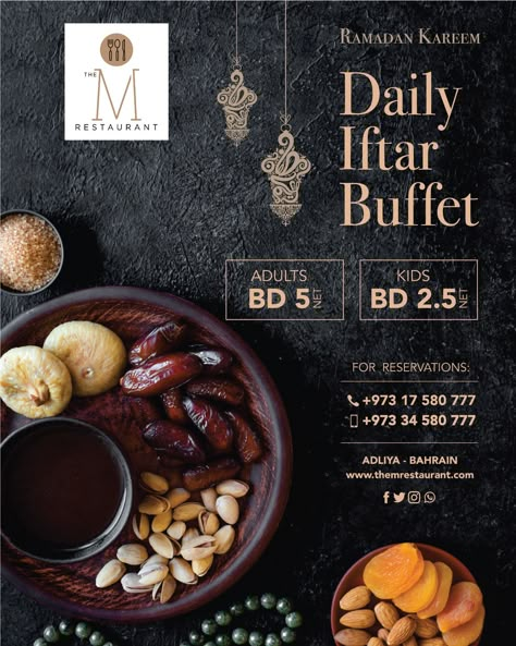 Welcome the holy month of Ramadan with heart-filled peace, harmony and joy. @themrestaurant wishes you a blessed Ramadan. Discover the spirit and traditions this Holy Month with your family and friends through our lavishly spread of traditional and international flavors of cuisine in our extensive Iftar Buffet.  #bahrain #ramadan #iftar #iftarbuffet #ramadan2019 #finedine #finedining #cuising #onlineorder #mrestaurant #dine #themrestaurant Iftar Buffet, Middle Eastern Menu Design, Ramadan Food, Iftar Poster, Ramadan Menu Design, Ramadan Campaign Design, Iftar Party Poster, Ramadan Flyer, Indian Food Menu