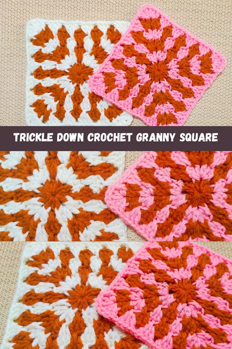 Split Granny Square Pattern, Checker Granny Square, Half And Half Granny Square, Blocking Granny Squares, Three Color Granny Square, Squiggle Crochet, Modern Granny Square Crochet Pattern, Small Granny Square Projects, Circle Granny Square Pattern