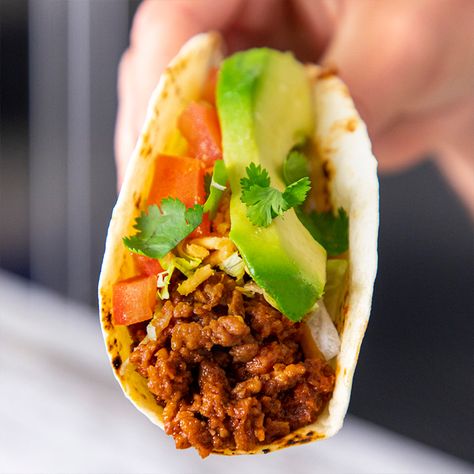 Beyond Beef Tacos - Beyond Meat - Go Beyond® Beyond Beef Tacos, Beyond Meat Tacos, Beyond Beef Recipes, Vegan Tacos Recipes, Tacos Vegan, Beef Tacos Recipes, Vegan Muscle, Breakfast Sausage Recipes, Vegan Taco