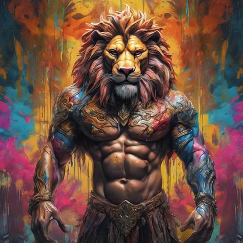 Creations of lion art. 🔥CREATE IT YOURSELF! 🙏🏼The Full Promt ( Full body portrait, Hyper realistic perfection in the details Anthropomorphic lion demon king standing strong Intricately Detailed, Trending on ArtStation, HDR, Masterpiece, Perfect Composition graffiti art, splash art, street art, spray paint, oil gouache melting, acrylic, high contrast, colorful polychromatic, ultra detailed, ultra quality, CGS matte painting trending on artstation HQ full body, character design art, cinematic l... Full Body Character Design, Body Character Design, Full Body Character, Full Body Portrait, Character Design Art, Art Splash, Art Spray Paint, Body Portrait, Splash Art