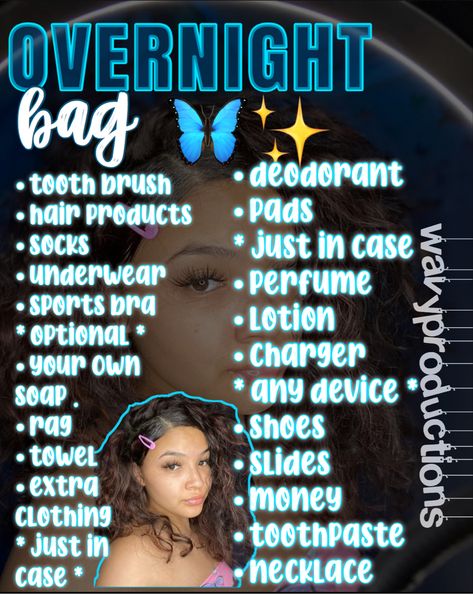 Baddie Packing List, Stay The Night Bag Essentials, Spend The Night Bag List, Spend A Night Bag, Sleepover Bag, Teen Advice, Social Life Hacks, Youtube Channel Ideas, Body Hygiene