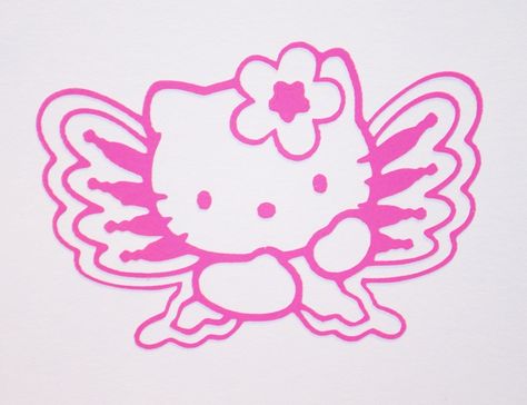 Hello Kitty Butterfly Tattoo, Butterfly Hello Kitty, Hello Kitty Butterfly, Hello Kitty Vinyl, Car Items, Phone Aesthetic, Pink Hello Kitty, Hello Kitty Wallpaper, Vinyl Decals