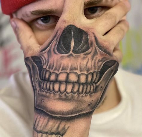 Scary Hand Tattoos, Skeleton Mouth Hand Tattoo, Skull Hand Tattoo Stencil, Skull Tattoo On Hand, Gansta Tattoo, Skull Face Hand Tattoo, Skull On Hand Tattoo, Skull Hand Tattoo For Women, Skull Hand Tattoos For Guys