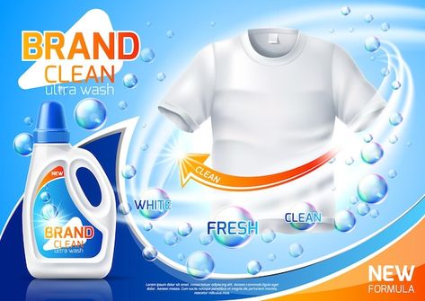 Premium Vector | Realistic washing machine with fresh clean folded clothing and laundry basket with dirty cloth Detergent Logo, Laundry Detergent Ads, Cleaning Products Design, Detergent Packaging, Logo Design Negative Space, Paper Bag Design, Bleach Fabric, Fresh Brand, Business Branding Inspiration