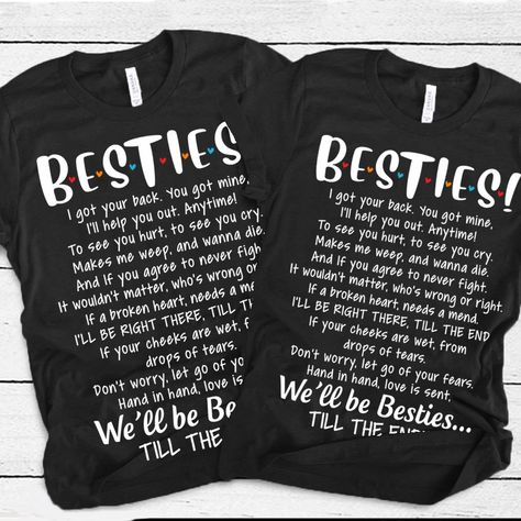 5.3-ounce, 100% cotton (99/1 cotton/poly (Ash) & 90/10 cotton/poly (Sport Grey) Seamless double-needle 7/8 Taped neck and shoulders; Tearaway label Decoration type: Digital Print Made by Gildan® Size Chart Best Friends Outfits Matching, Bestie Notes, Best Friend Shirts Funny, Bestie Hoodies, Bff Outfits Matching, Friend Hoodies, Best Friend Sweatshirts, Best Friend Hoodies, Bestie Stuff