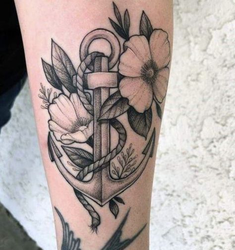 Anchor With Flowers Tattoos For Women, Floral Anchor Tattoos For Women, Nautical Flower Tattoo, Floral Anchor Tattoo, Anchor Tattoos For Women, Anchor Flower Tattoo, Anker Tattoo Design, Feminine Anchor Tattoo, Plant Sleeve