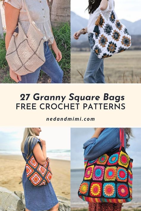 Looking for the perfect crochet bag pattern? I’ve gathered together 27 stunning free crochet granny square bag patterns that are all easy to make. Granny square bags have been in fashion since the 70s and they’re still going strong today. The best part about these crochet bags is that they are really easy to make, but you can also add your own creativity and flair to them. Crochet Granny Square Backpack Free Pattern, Mini Granny Square Bag, Granny Square Purses, Granny Square Crochet Bag Pattern Free, Small Granny Square Bag, Crochet Mini Bag Free Pattern, Granny Square Bag Layout, Granny Square Purse Pattern, Quick Crochet Bag