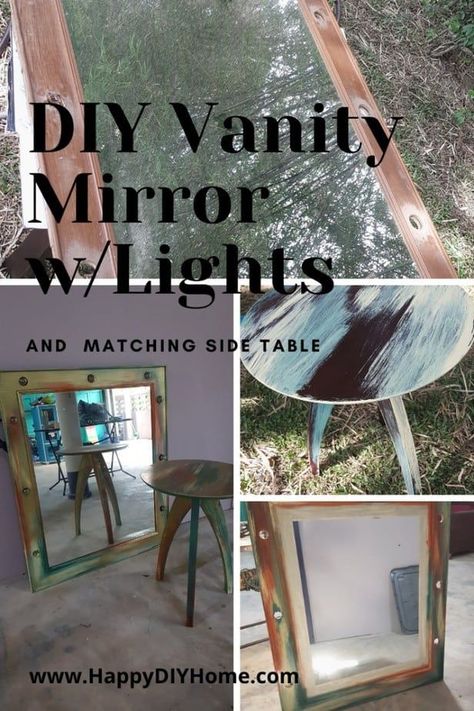 I had an old mirror sitting in my basement for years and I really wanted to do something with it, but I didn’t know what. When I found the side table, also made of wood, I thought that perhaps I could do something with both of them together. Vanity Mirror Ideas, Diy Vanity Mirror With Lights, Diy Vanity Mirror, Mirror Cleaner, Paint Stir Sticks, Vanity Mirror With Lights, Old Mirrors, Old Mirror, Mirror Ideas