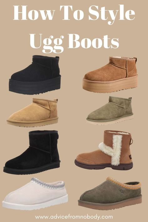 Uggs are incredibly comfy and warm, and also a versatile fashion staple. With a little creativity, you can style your Uggs to create chic and stylish looks... Boots Like Uggs, Ultra Mini Uggs Boots, What To Wear With Ugg Mini Boots, Styling Ultra Mini Platform Uggs, Ugg Women Outfit, Nuemal Ugg, Ugg Super Mini Outfit, Outfits To Wear With Uggs Boots, Black Mini Boots Outfit