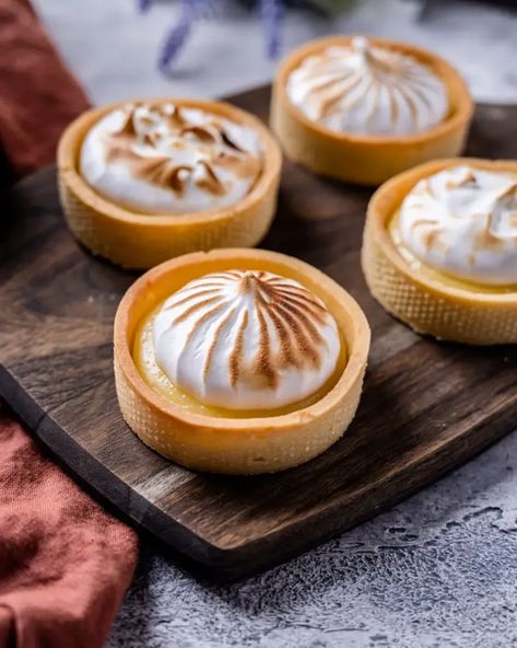 Lavender Lemon Meringue Tarts - Cooking With Wine Blog Lavender Meringue, Lemon Meringue Tarts, Cooking With Wine, Lemon Meringue Tart, Curd Filling, Culinary Lavender, Lemon Curd Filling, Tarts Crust, Italian Meringue