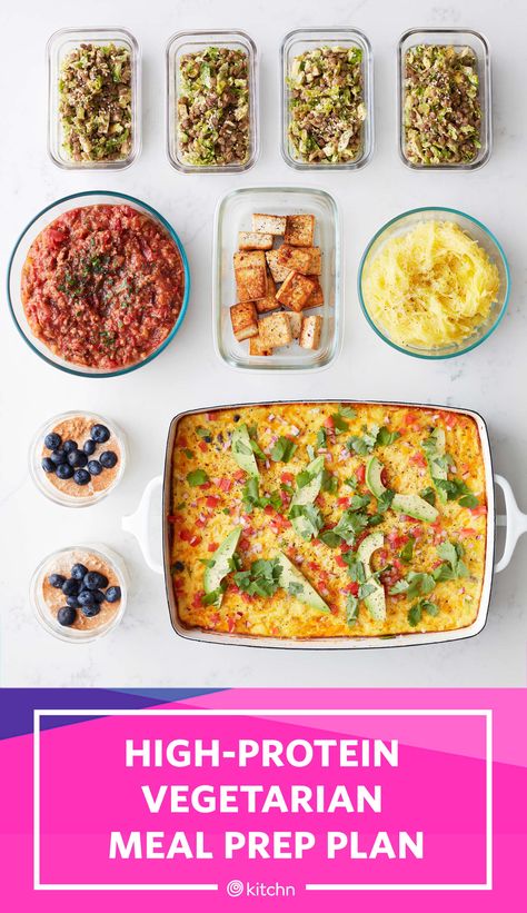 High-Protein Vegetarian Meal Prep Plan for 1 Week of Meals | Kitchn Vegeterian Week Meal Plan, Asian Meal Prep, High Protein Vegetarian, Veggie Meal Prep, Week Of Meals, Vegetarian High Protein, Meal Prep Plan, Macro Meal Plan, Protein Meal Plan