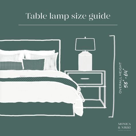 Lamp size for your nightstand - size guide Nightstand Size Guide, Lamp Size Guide, Nightstand Lamp, Reno, Bedroom Design, Size Guide, Table Lamp, Bedroom, Design