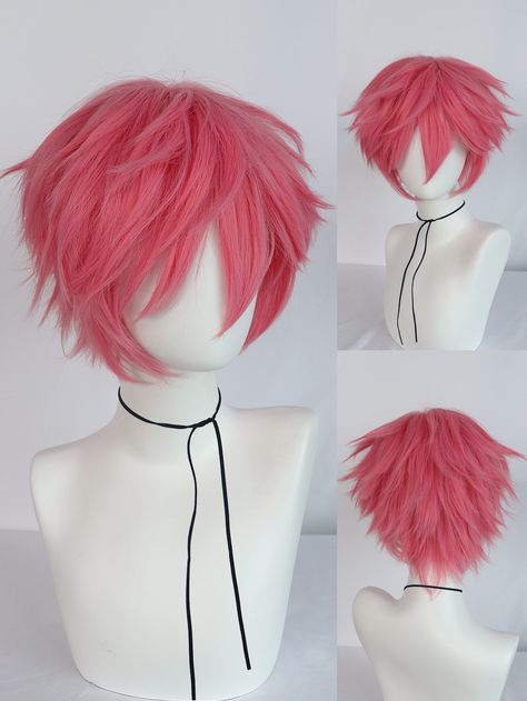 Rosa chiclete  Collar  Fibra sintética  Peruca com franja Embellished   Perucas e acessórios 12 Inch Wig, Cartoon Costume, Fancy Dress Halloween Costumes, Shein Men, Bangs Wig, Anime Wigs, Cosplay Hair, Hair Inspiration Short, Pink Wig