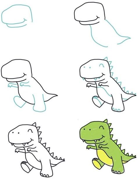 T Rex Drawing Easy, How To Draw A T-rex, T Rex Drawing, Rex Drawing, Easy Dinosaur Drawing, Drawing Easy Cute, T Rex Cartoon, Dinosaur Drawings, Dino Drawing