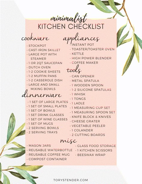 Kitchen Essentials Checklist, Minimalist Kitchen Essentials, Kitchen Checklist, Kitchen Essentials List, Apartment Must Haves, New Home Essentials, Home Checklist, New Home Checklist, Apartment Checklist