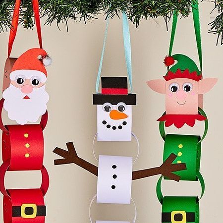 Paper Snowman Garland, New Years Paper Crafts, Hanging Paper Christmas Decorations, Christmas Paper Chains For Kids, Christmas Construction Paper Crafts For Kids, Easy Christmas Crafts With Paper, Ks1 Christmas Crafts, Paper Chain Christmas Decorations, Christmas Crafts With Construction Paper