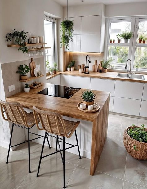 Small Open Plan Kitchens, Villa Kitchen, Scandi Kitchen, Small Kitchen Decor, Kitchen Design Plans, House Design Kitchen, Apartment Decor Inspiration, Kitchen Inspiration Design, Kitchen Inspo