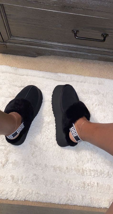 • Shoes - UGG FUNKETTE SLIPPERS (Black) • Bought them recently, I love how different they are! I can’t wait to get cute & wear them! 🧡 #uggs #uggfunkettes #uggslippers #uggslippersoutfitblackgirl Ugg Black Slippers, Funkette Ugg Slippers, Funkette Ugg Slippers Outfit, Funkette Ugg, Ugg Funkette Outfits, Ugg Funkette, Uggs Slippers, Cute Uggs, Fluff Yeah Slide