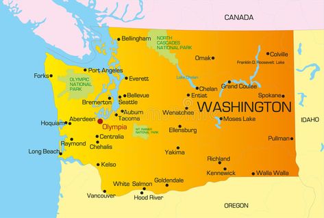 Washington. Vector color map of Washington state. Usa #Sponsored , #Advertisement, #ad, #Vector, #Usa, #state, #Washington Washington State Outline, Washington State Map, Camping In Washington State, Washington Dc Map, Oakland City, Hood River Oregon, Washington Map, Washington Travel, Cascade National Park