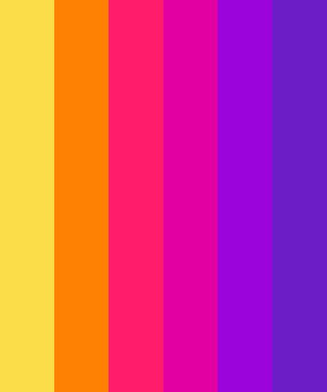 Yellow-Orange-Pink-Purple Gradient Color Palette Summer Wallpaper Orange, Orange And Pink Wallpaper, Pink Wallpaper Computer, Violet Color Palette, Orange Palette, Yellow Palette, Hexadecimal Color, Pop Art Colors, Purple Palette