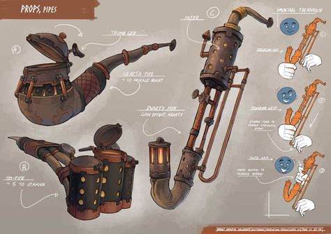 Fantasy Props Concept Art, Steampunk Gadgets Concept Art, Feng Zhu Design, Feng Zhu, Steampunk Gadgets, Steampunk Artwork, Steampunk Aesthetic, Props Concept, Gear Art