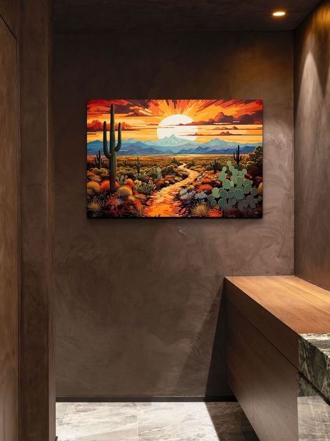 Southwestern Wood Wall Art, New Mexico Landscape Painting, Western Landscape Art, Nevada Homes, Southwestern Wall Art, Texas Art, Western Landscape, Southwestern Art, Mexico Art