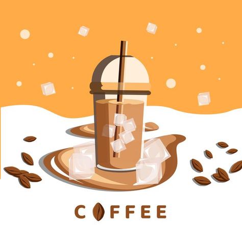 Cold Coffee Menu Design, Cold Coffee Illustration, Ice Coffee Illustration, Cafe Logos, Coffee Menu Design, Coffee Doodle, Coffee Vector, Illustration Art Design, Coffee Drawing