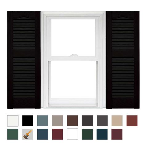 Mid-America Cathedral Open Louver Vinyl Standard Shutter Jendela Vintage, Exterior Vinyl Shutters, Decorative Shutters, Raised Panel Shutters, Louvered Shutters, Vinyl Shutters, Board And Batten Shutters, Double Window, Vinyl Style