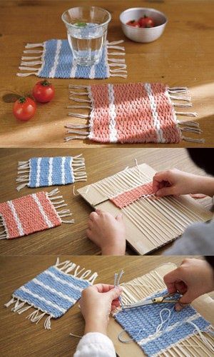 DIY coasters Diy Coasters Tile, Weaving Loom Diy, Weaving Loom Projects, Loom Projects, Diy Gifts For Friends, Trendy Sewing, Friends Diy, Woven Placemats, Navidad Diy