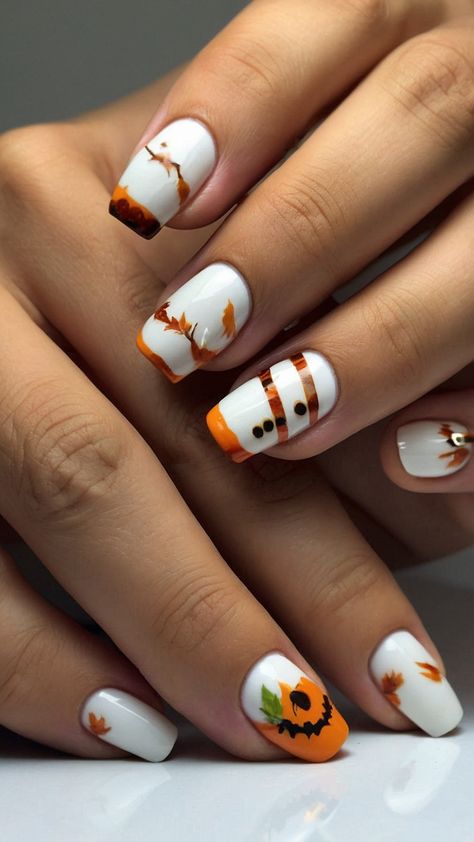 Create a stunning fall nail art with these easy scarecrow nail design ideas Explore cute and Halloween-themed brown designs for short nails featuring pumpkin pink and fall elements Get inspired by these simple yet stylish fall nail designs Scarecrows Nails, Fall Elements, Designs For Short Nails, Nail Design Ideas, Short And Sweet, Bright Ideas, Fall Nail Art, Harvest Season, Fall Nail