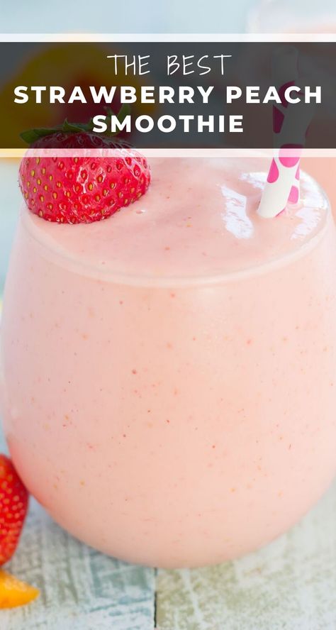 Strawberries And Peaches, Strawberry Peach Smoothie, Healthier Breakfast, Peach Smoothie Recipes, Peach Smoothie, Fruit Smoothie Recipes Healthy, Vitamix Recipes, Amazing Desserts, Smoothie Drink Recipes