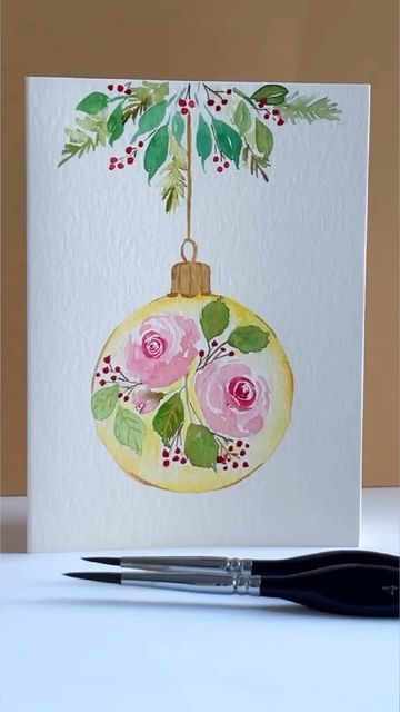 Seema on Instagram Watercolor Christmas Cards Diy, Calligraphy Cards, Christmas Card Art, Floral Ornament, Watercolor Christmas Cards, 3d Origami, Christmas Gift List, Water Colors, Diy Christmas Cards