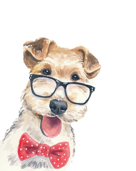 10 adorable dog art pieces to hang in your home | Squirrelly Minds Dog With Glasses, 강아지 그림, Fox Terriers, Wire Fox Terrier, Smart Dog, Watercolor Dog, Wearing Glasses, Dog Illustration, Fox Terrier