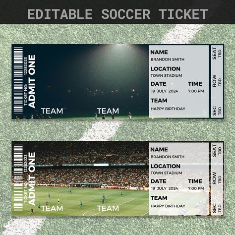 Football Ticket Design, Soccer Tickets, Happy Birthday Football, Birthday Ticket, Ticket Printable, Sport Graphics, Football Diy, Football Ticket, Soccer Stadium