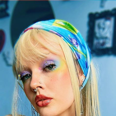 Rainbow Blush, Pastel Rainbow Makeup, Festival Makeup Rainbow, Rainbow Makeup Looks, Rainbow Rave Makeup, Rainbow Highlighter Makeup, Rainbow Blush Makeup, Full Face Rainbow Makeup, Rainbow Eye Makeup