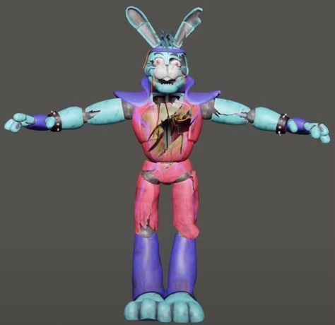 The full model of Destroyed Glamrock Bonnie from the RUIN dlc Ruin Dlc, Glamrock Bonnie, Fnaf Oc, Animatronic Fnaf, Indie Horror, Security Breach, Comics Memes, Fnaf Characters, Fnaf Art