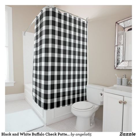 Checkered Shower Curtain, Winter Cabin Decor, Pink Shower Curtain, Plaid Shower Curtain, Farmhouse Shower Curtain, Pink Shower Curtains, Farmhouse Shower, Pink Showers, Black And White Gingham