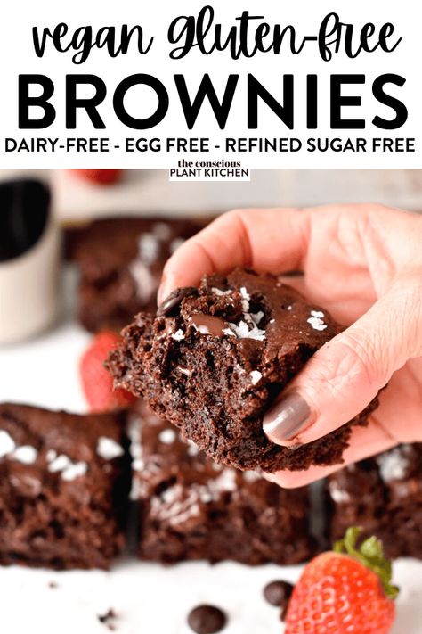 These Vegan Gluten-Free Brownies are fudgy, gooey vegan brownies made with gluten-free flours, healthy omega 3 oils and refined sugar free for an healthier gluten free vegan brownies. Gluten Free Sugar Free Brownies, Gluten Free No Bake, Vegan Gluten Free Brownies, Gluten Free Brownies Recipe, Vegan Brownies Recipe, Sugar Free Brownies, Dairy Free Brownies, Sugar Free Baking, Vegan Brownies