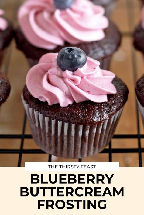 Blueberry Icing Buttercream, Blueberry Chocolate Cupcakes, Blueberry Cupcakes Easy, Blueberry Frosting Buttercream, Blueberry Frosting Recipe, Blueberry Buttercream Frosting, Keto Frosting, Blueberry Buttercream, Chocolate Mousse Cheesecake