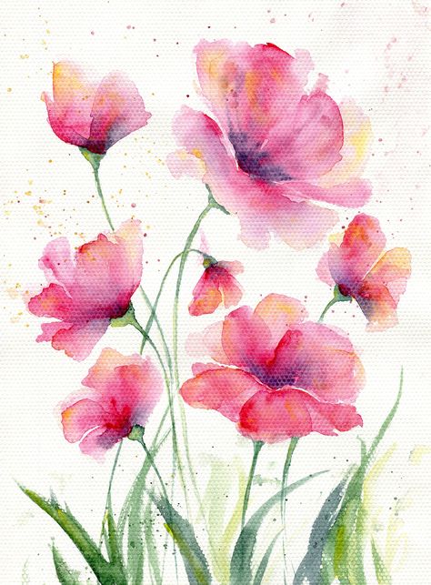 Abstract Pink Watercolor Flowers Painting Original Floral Artwork on watercolor paper This is an original watercolor painting (NOT A PRINT) of Abstract Flowers. Original gift for your best friends. Because every single drawing is hand crafted, it has its own soul and unique character. Painted on artist quality watercolor paper, 200 gsm, Acid Free. Painted by professional quality artists watercolor paints. Author: Polyakova Zoya (Mirumir) Painted area size  10.4x7.4 inches (26.5x19 cm)  Paper siz Water Colour Floral Prints, Free Hand Watercolor Painting, Watercolor Single Flower, Abstract Floral Painting Tutorial, Watercolor Art Flowers Beautiful, Single Flower Painting, Flowers Drawing Watercolor, Watercolour Flowers Painting, Watercolor Art Flowers