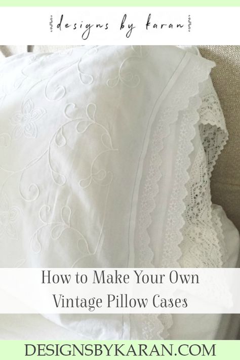 Sewing Trim On Pillows, How To Embroider Pillow Cases, Lace Pillow Cases, Pillow Case Design Ideas, Diy Pillow Cases, Vintage Lace Crafts, Pillow Case Embroidery, Pillow Case Design, Homemade Pillow Cases